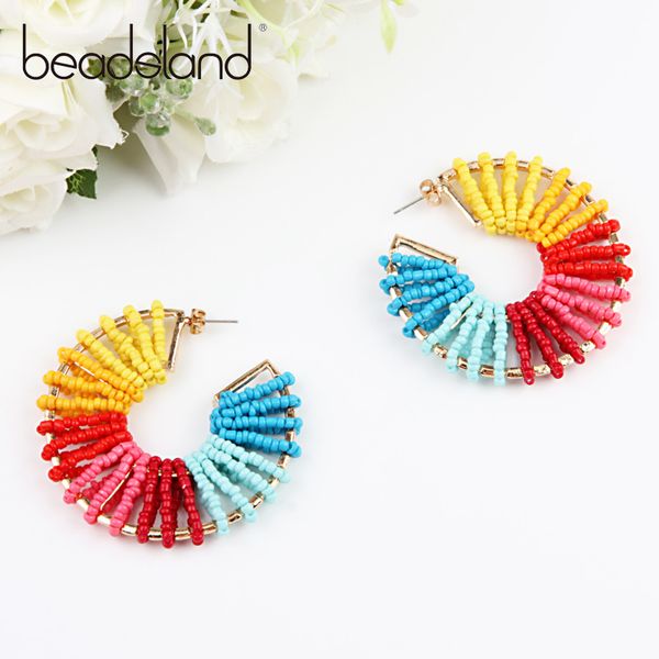

beadsland hoop earrings colorful mini glass beads handwork fashion ethnic woman girl party festival sell gift 40385, Golden;silver