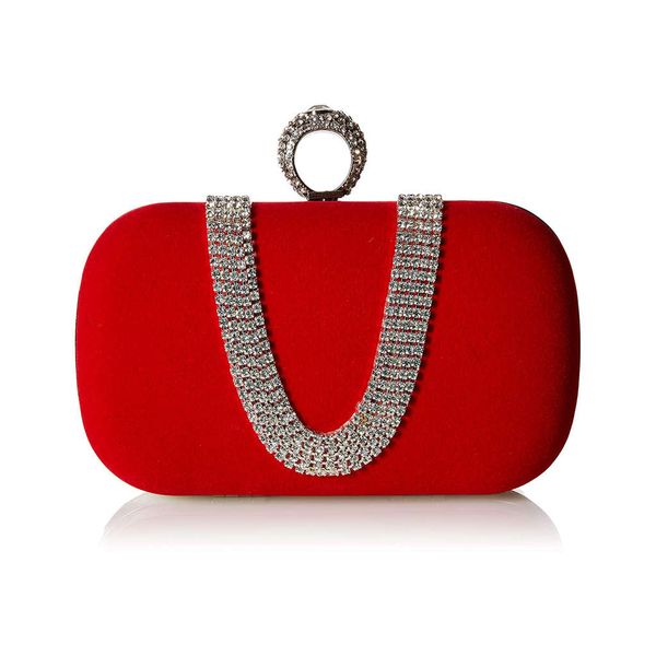 

suede velvet rhinestone stud one ring decor evening cocktail clutch bag