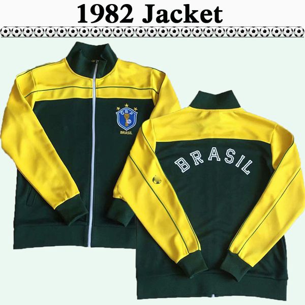 

1982 mens jacket soccer jerseys brazil national team socrates falcao junior football shirt retro long sleeve uniforms camiseta de fÃºtbol, Black;yellow