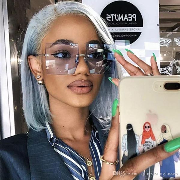 

square sunglasses women 2019 new oversized sunglasses rimless flat red blue clear lens one piece men glasses, White;black