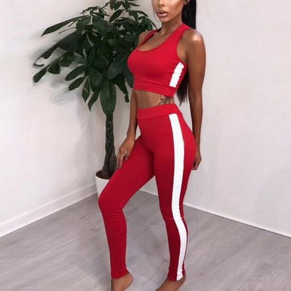 

2 pieces women tracksuit skinny sportswear fitness suit fashion striped sleeveless crop stretchy leggings pant gym sets, Gray