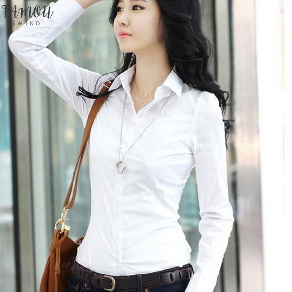 

spring autumn women career white shirt female long sleeved slim shirt formal regular blouse overalls large size