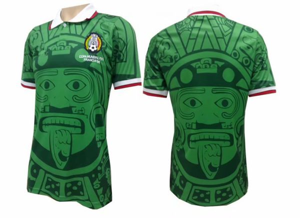 

thai quality 1998 world cup green retro mexico jersey hernandez g.dos santos blanco#11 football shirts mexico garcia#10 soccer jerseys, Black;yellow