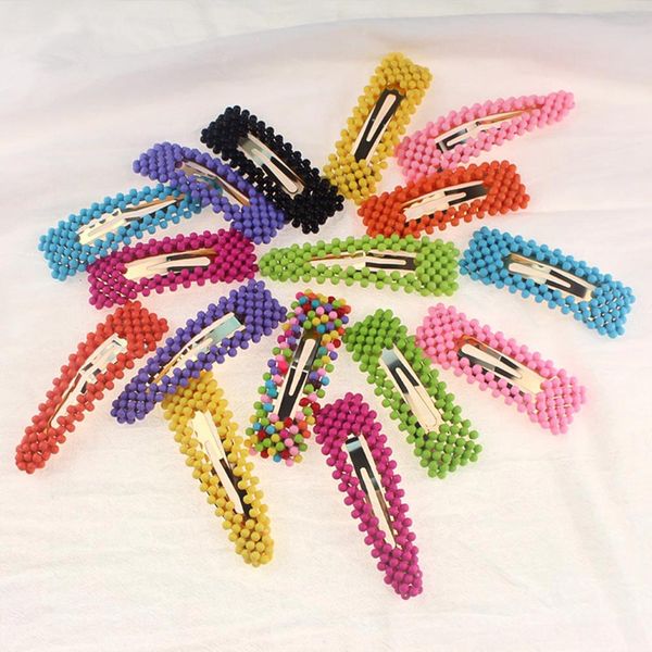 

candy color hairpin fashion matte beads clip student girl simple cute beaded hairpin, Golden;white