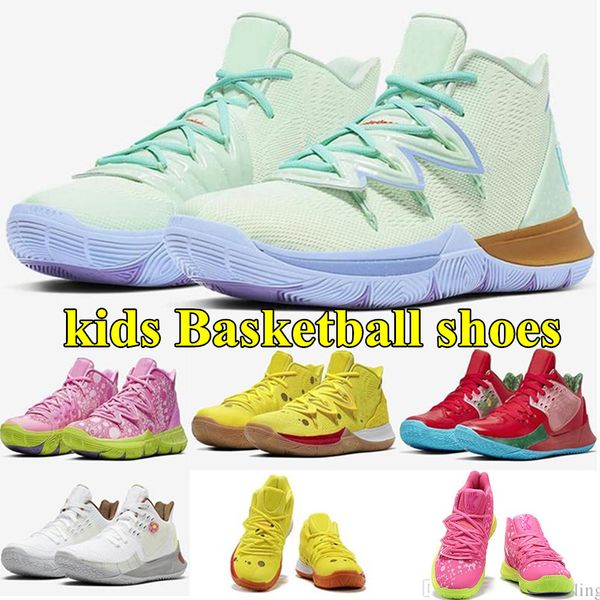 

new kids boys kyrie 5 basketball shoes sponge oreo friends taco cny pineapple house sandy cheeks bob trainer athletic sports snea us11c-2.5y, White;red