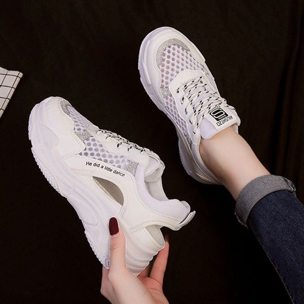 

women's skeleton sneakers 2019 fashion women platform shoes lace up mesh shoes womens female trainers sport sandals