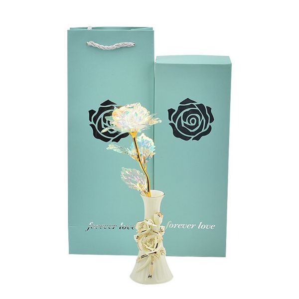 

gold foil rose with vase gift box package valentine's day gift home table decoration