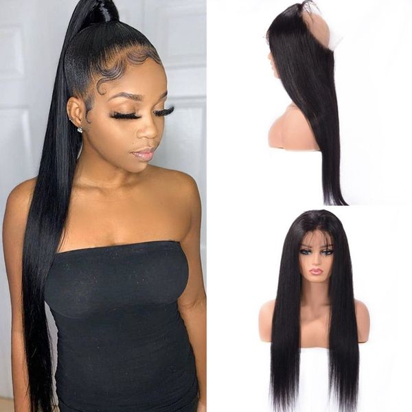 

brazilian hair straight 360 lace frontal with baby hair natural color virgin human hair full lace frontal closure, Black;brown