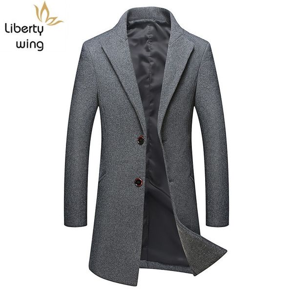 

m-xxxxl man coats winter autumn long slim wool jacket men casual gray woolen blend coat mens overcoat plus size, Black