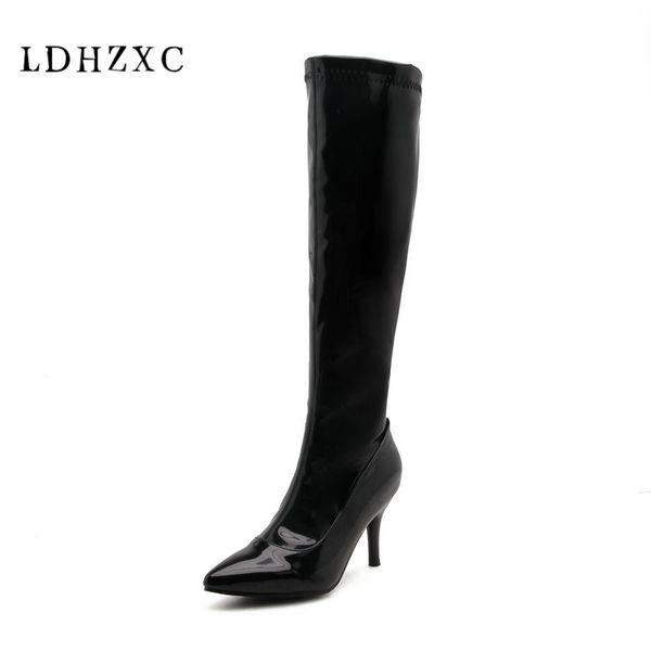 

ldhzxc black fashion autumn winter boots women pointed toe thin high heels boots elegant thigh high plus size 33-46