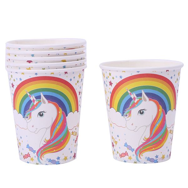 

12pcs/lot 2018 new lovely unicorn disposable paper cups birthday party decorations kids baby shower supplies party favors