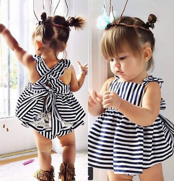 

backless dress bow cotton briefs 2pcs set clothing girl 2017 new baby girls clothes sets 2pcs summer sunsuit outfit stripe, Pink;blue