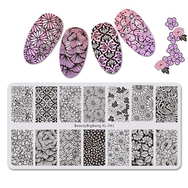 

beautybigbang 6*12cm fashion flowers design nail stamping plates stamping for nails template nail art bbb xl-041, White