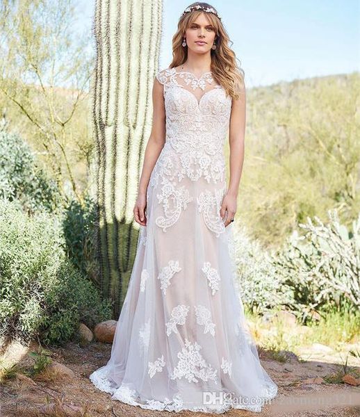 Outdoor Country Style Mermaid Wedding Dresses Sheer Neck Appliques