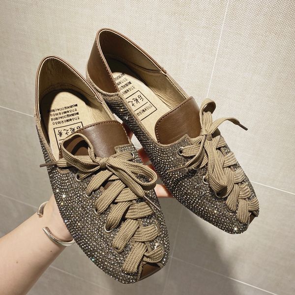 

korean shoes female footwear square toe crystal shallow mouth all-match women's moccasins slip-on casual sneaker 2020 new dress, Black