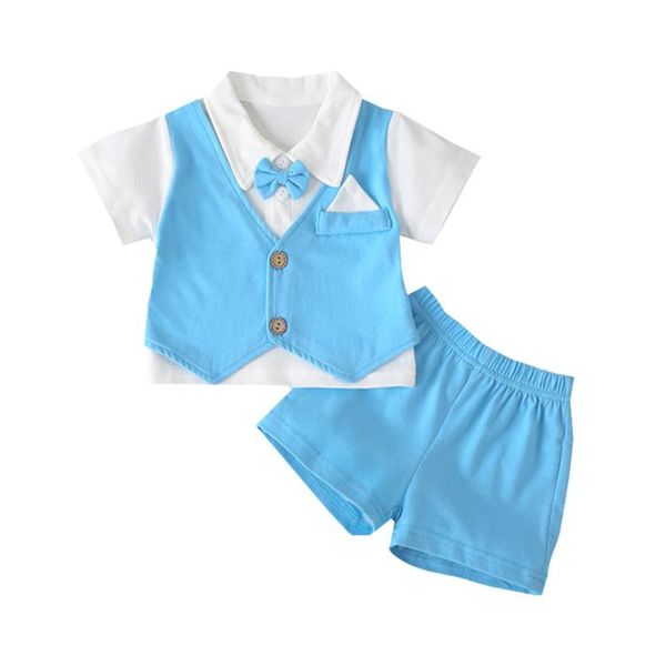 

sumemr новорожденный мальчик одежда с коротким рукавом джентльмен 2pcs отложной воротник bow футболку tops + elatic шорты комплекты комплект, White