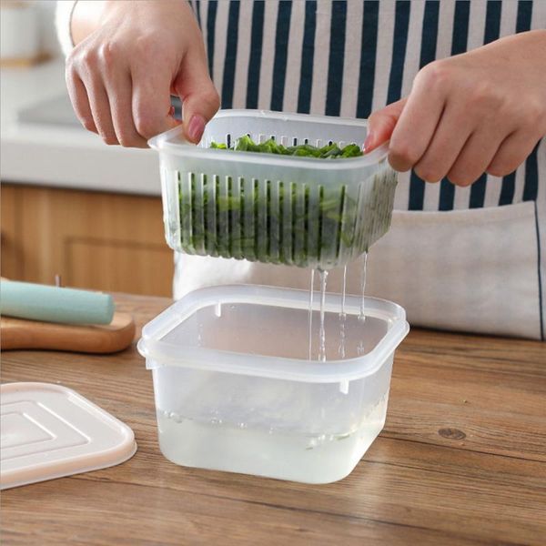 

square drain sealed box refrigerator crisper debris fridge storage box garlic onion container household kitchen cocina tool