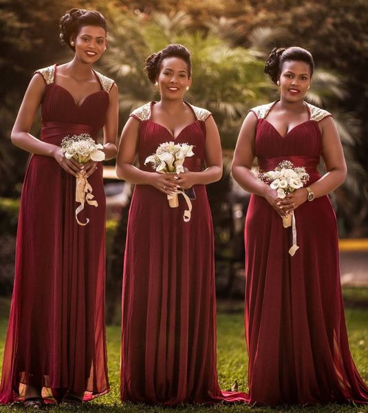 

south african burgundy bridesmaids dresses for summer weddings a line cap sleeves floor length wedding guest gowns plus size bm0731, White;pink