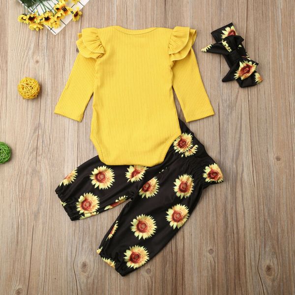 

infant baby girls kid romper bodysuit cotton sunflower pants outfit clothes, White