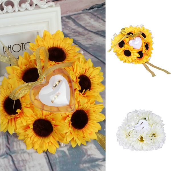 

2019 new romantic artificial flower wedding ring cushion pillow heart-shaped ring jewelry box