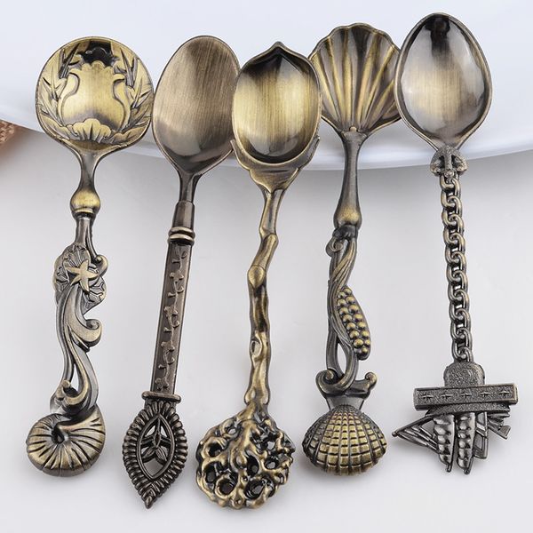 

upspirit 5 pcs/set alloy vintage royal style carved small coffee spoon flatware cutlery kitchen dining bar tools new arrivals