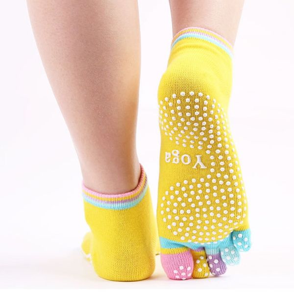 

full grip exercise yoga socks non slip full toe socks coloful five toe fingers fitness gym sock for dance ballet sports, Black