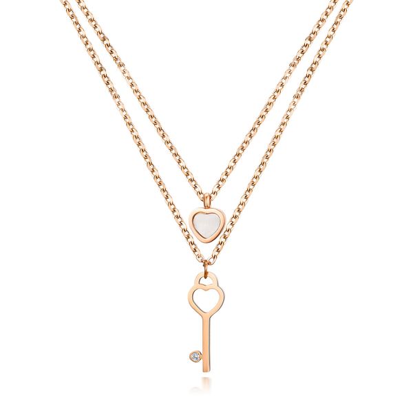 

heart key titanium steel pendants necklace women fashion 14k rose gold anti-allergic non-fading short neck chain jewelry accessories collar, Silver