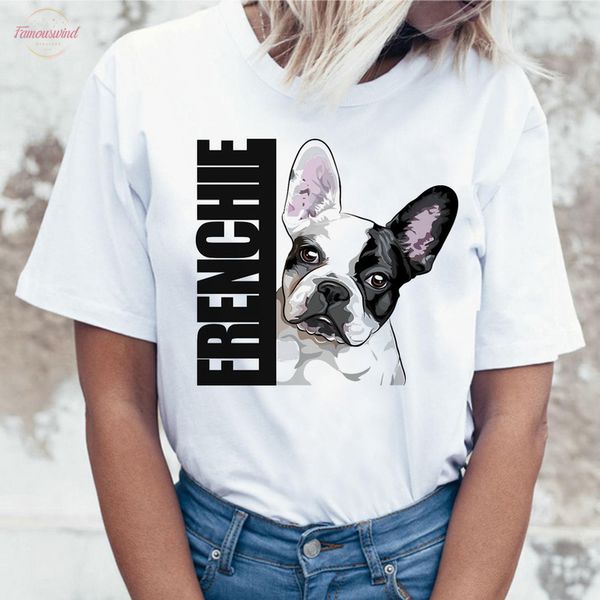 

french bulldog t shirt women female t shirt tee shirts femme cartoon harajuku kawaii korean funny ulzzang clothes tshirt, White