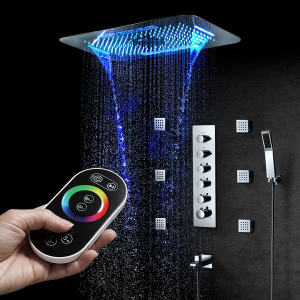 

touch panel led showerheads rainfall shower faucets set massage spa jet bathroom shower colorful thermostatic shower mixer brass