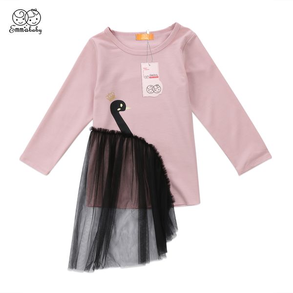 

2018 cute kid girl dress toddler kids girls swan mesh dresses lovely girl long sleeve a-line mini dresses cotton clothes outfits, Red;yellow