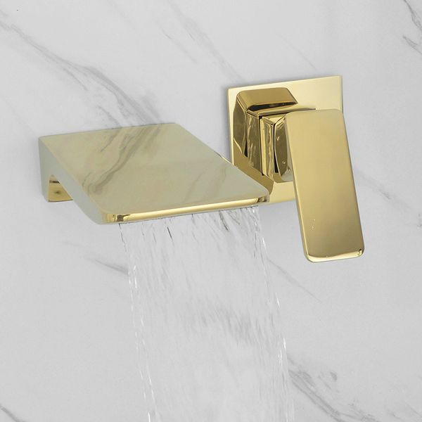 

Wall Mounted Waterfall Bathroom Faucet Sold Brass Luxury Polish Gold Basin Water Faucet Hot & Cold Black & Rose & Brushed Gold