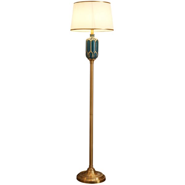 

new arrival luxury copper creamic floor lamp high grade standing light white fabric lampshade 12w led bulb warm white