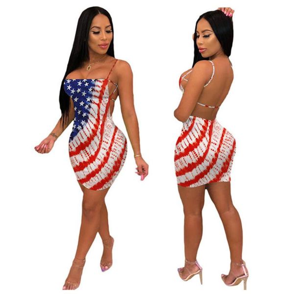 

american flag printed womens dresses with spaghetti strap summer backlesss ladies dresses casual womens clothing, Black;gray