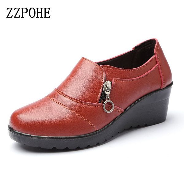 

zzpohe autumn new fashion slip on women high heels shoes women's genuine leather work shoes mother comfortable wedding shoes, Black