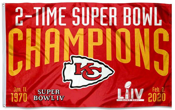 

kansas city chiefs 2 time super bowl champions flag