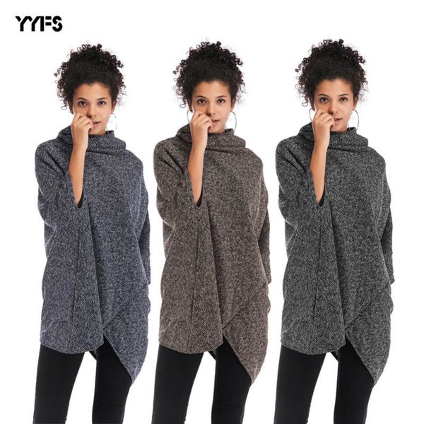 

womens designer sweater irregular hem high collar coat female bat sleeve cloak sweater, White;black