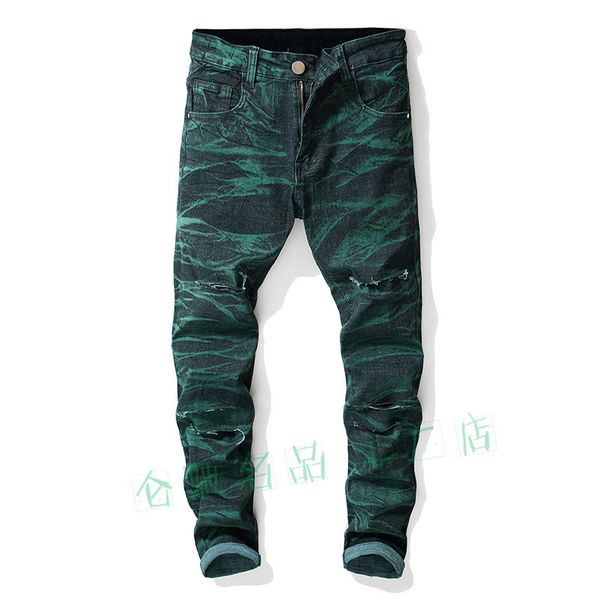 

e-baihui new mens snow designer fashion slim skinny moto biker casual jeans straight motorcycle jeans men destroyed denim trousers 50o806, Blue
