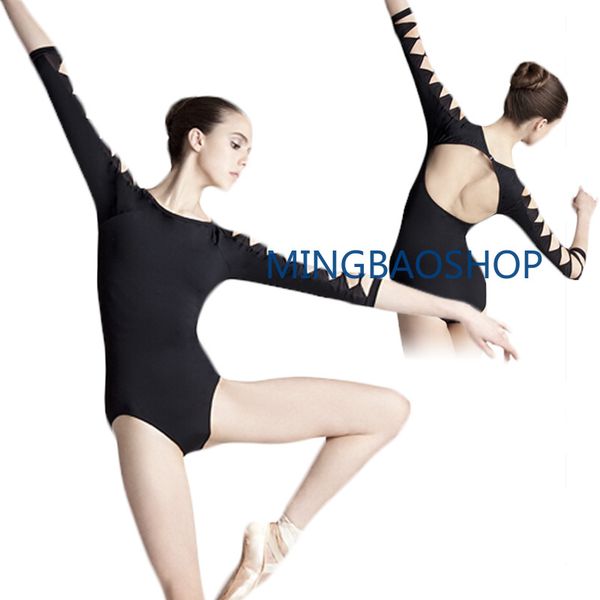 

3/4 long sleeve women dance practice leotard cotton spandex gymnastic open back leotard suit ballet for women dance clothes, Black;red
