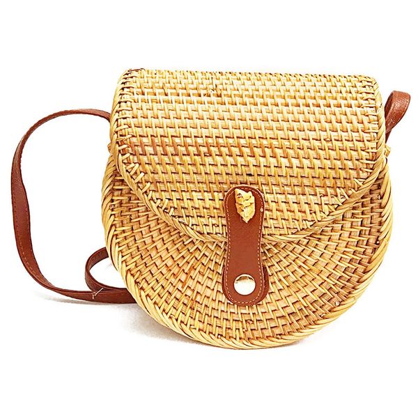 

jhd-woven semi-round rattan straw shoulder bag small beach handbag ladies summer hollow handmade messenger bag messenger