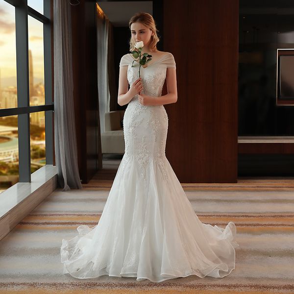 2019 Boutique Mermaid Lace Sheer Wedding Reception Dresses Off