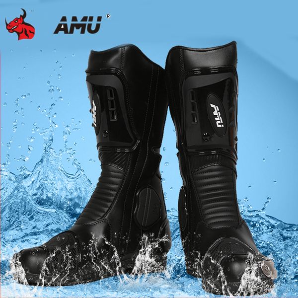 

amu motorcycle boots microfiber leather motocross boots men waterproof moto shoe motorbike riding botas moto black