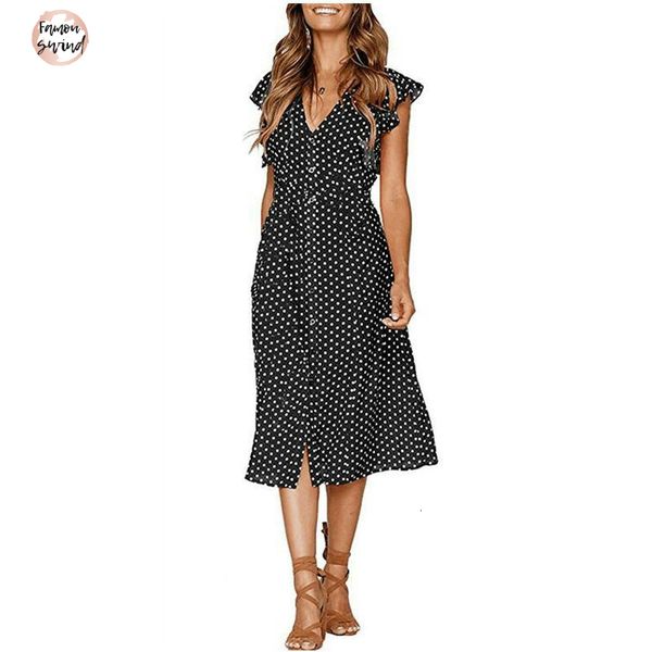 

polka dot dress for women office midi dress 80s vintage cute a line dress blue mid calf 2019 ruffle sleeve, Black;gray