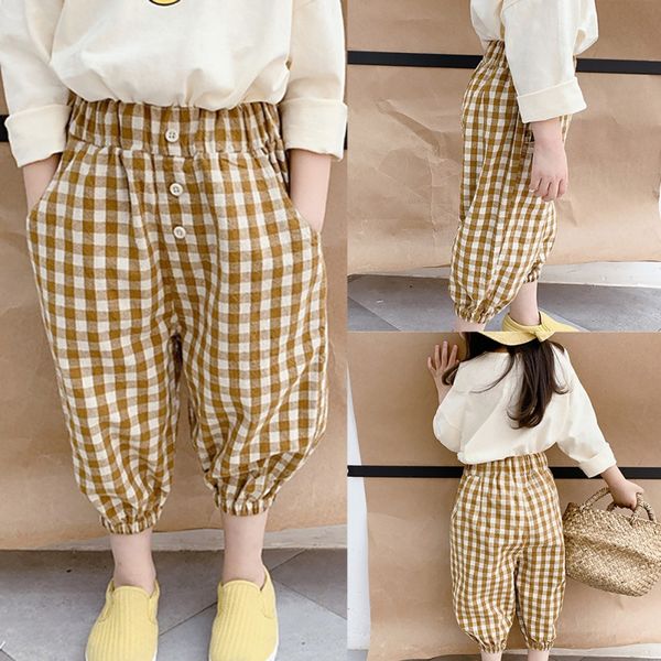 

baby girls boy plaid pants cotton 2020 girls casual pants with pocket lattice kids child fashion loose, Blue