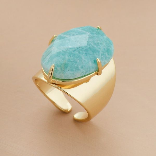 

big stone rings jewelry new fashion gold color amazonite luxury party ring size 7 c19041704, Slivery;golden