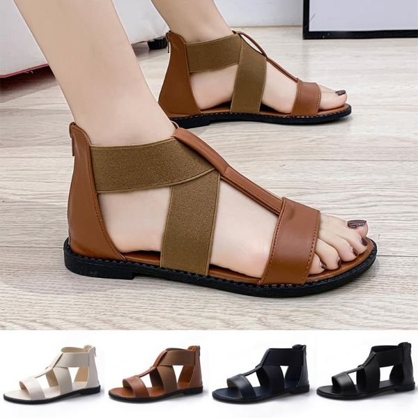 

women shoes sandals ladies elastic strap flat sandals summer shoes roman beach sandalias de mujer dropshipping ##0, Black