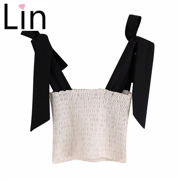 

lin chic women summer camis drop shipping black adjust spaghetti strap crop fashion elastic cropped camisole, White