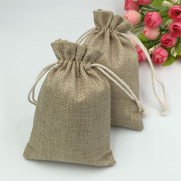 

10*14cm 50pcs vintage natural burlap hessia gift candy bags wedding party christmas favor gift pouch jute drawstring bag