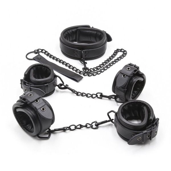 Leder gepolsterte Hände Manschette Fußfesseln Halskragen Set BDSM Bondage Retraint Cosplay Sexy Kostüm Zubehör Rollenspiel