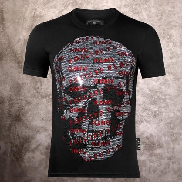 

spring summer short sleeve t-shirts men's casual cotton tees fashion crystal skull print tshirt men streetwear hip hop rock m-3xl, Black;brown