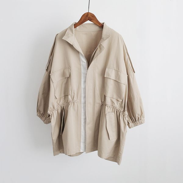 

плюс размер корейский женщин пальто вскользь trench куртка с длинным рукавом длинные карманные пальто хаки duster осень шинель, Tan;black